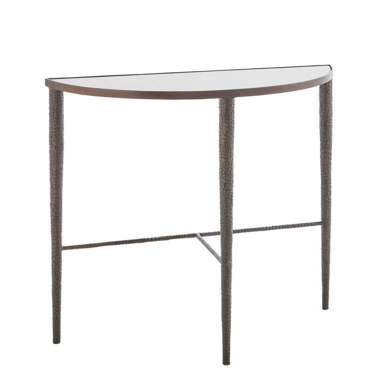 Elegant Demilune Hammered Bronze Console with White Marble Top