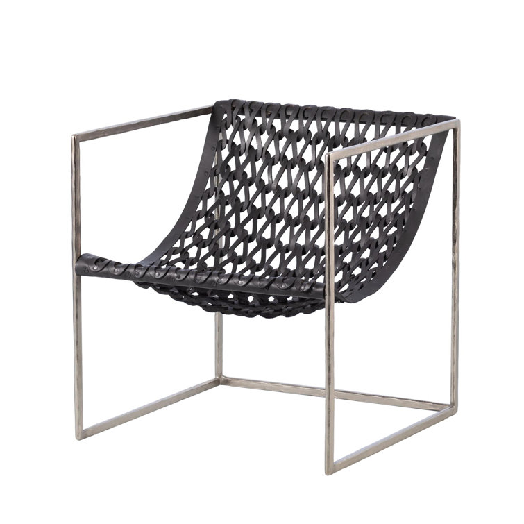 Contemporary Nickel & Gray Leather Armchair with Sled Base