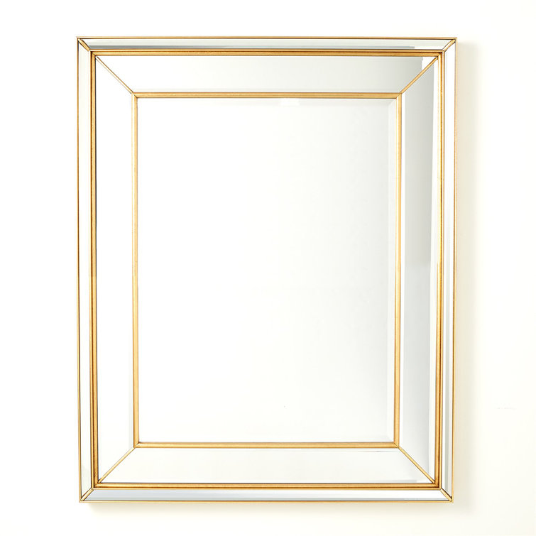 Elegant Gold-Leaf Beveled Wood Accent Mirror 52" x 42"