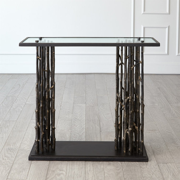 Bronze and Glass Rectangular Console Table with Storage