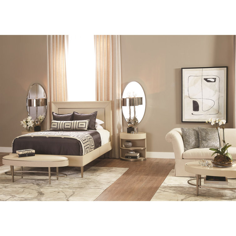 Ivory and Gray Oval Wood Metal Glass Coffee Table