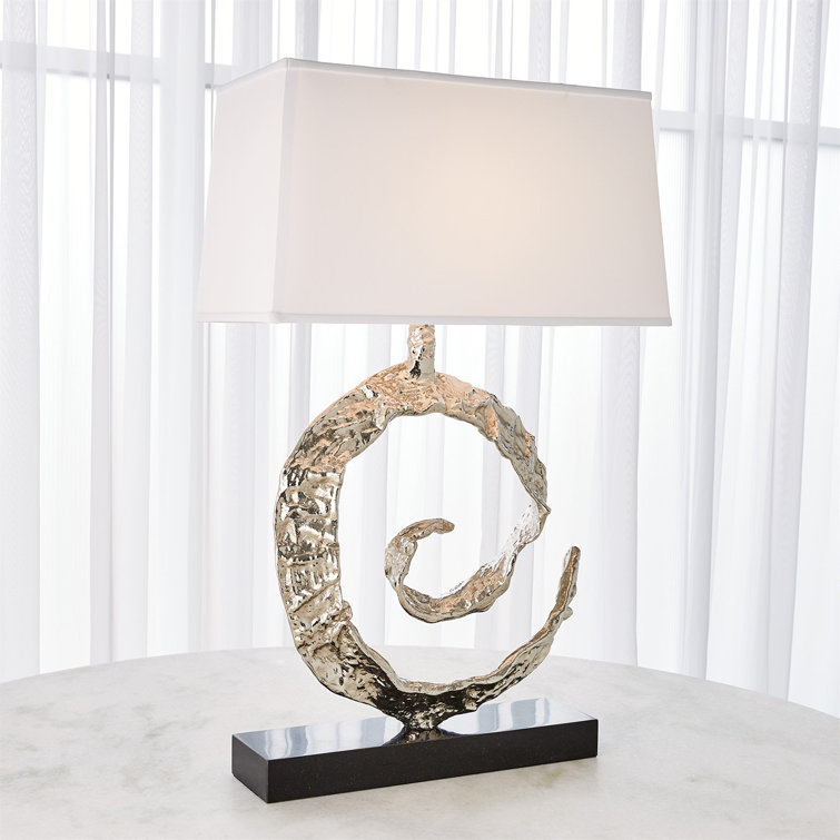 Nickel Black Granite Base Table Lamp with Linen Shade