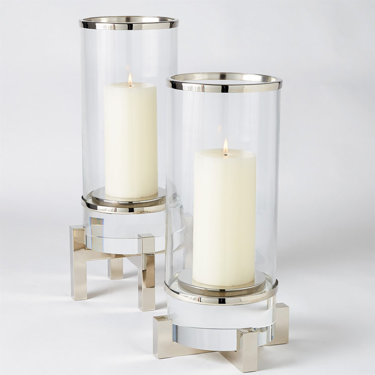 18" Clear Glass and Brass Cylinder Hurricane