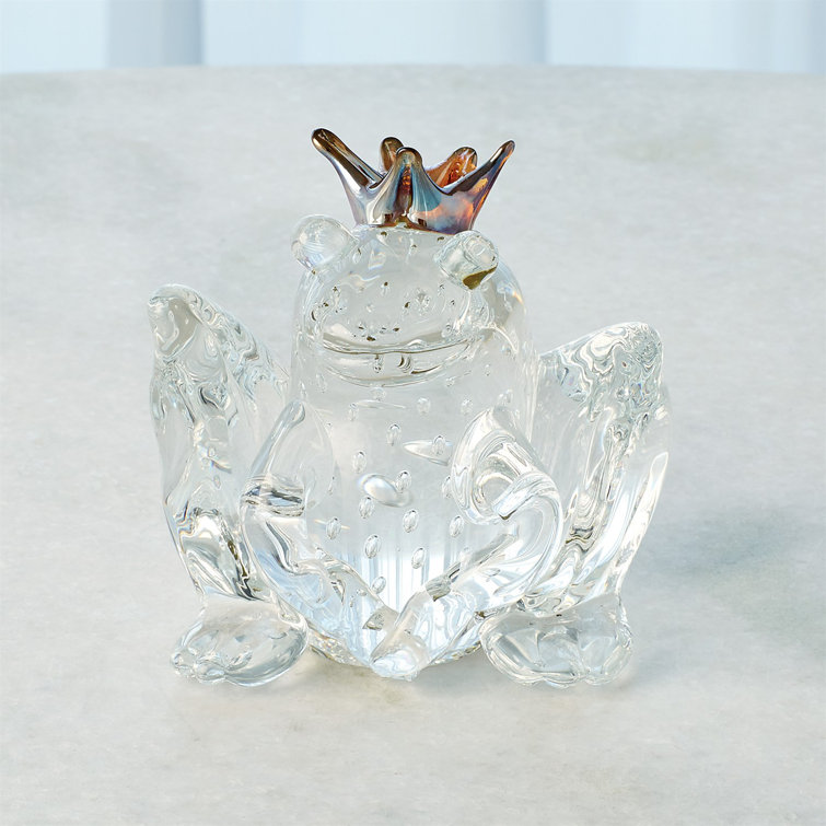 Hand-Shaped Clear Polish Glass Frog Prince Sculpture