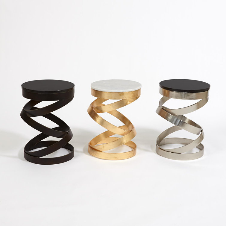White Marble and Gold Spiral Accent Table