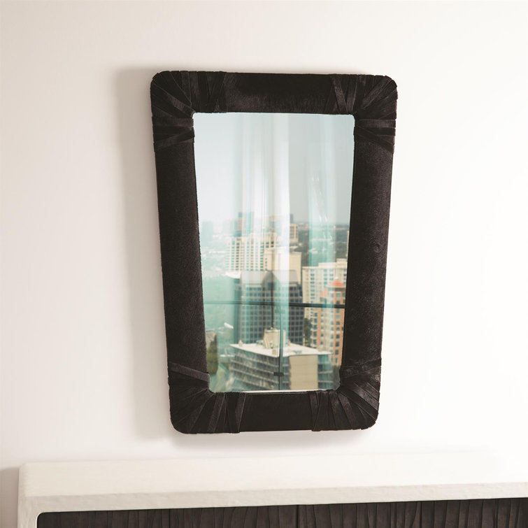 Gabriel Classic Leather-Wrapped 38''x18'' Wall Mirror in Black