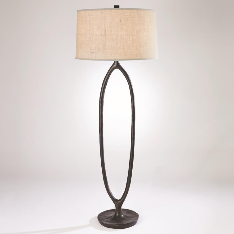 Ellipse Bronze Base Floor Lamp with White Burlap Shade