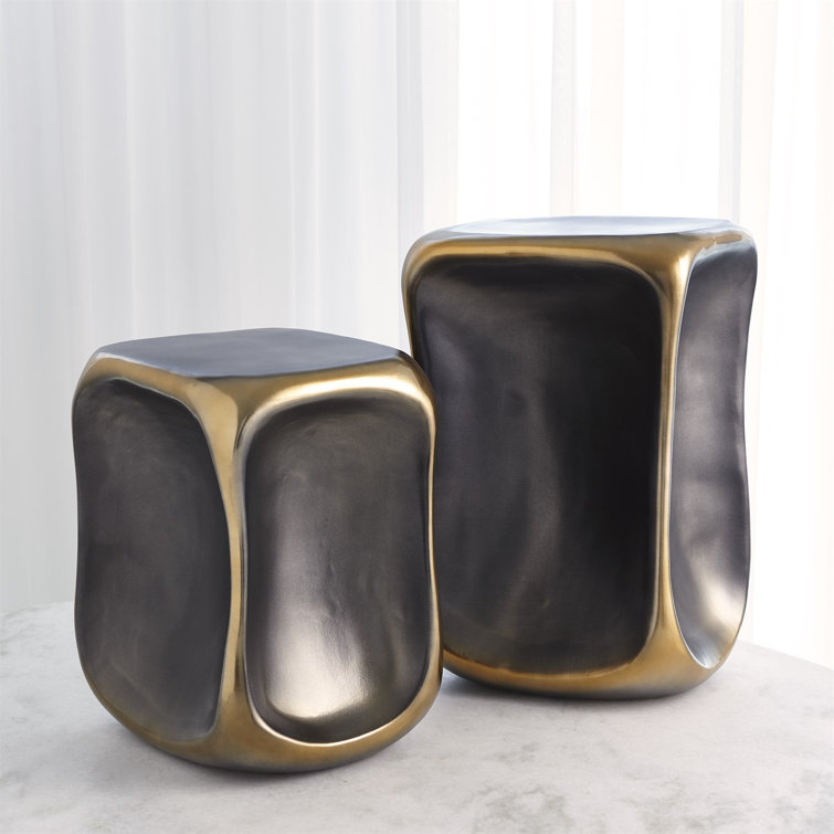 Small Black and Gold Ceramic Pinched Cube Accent Table