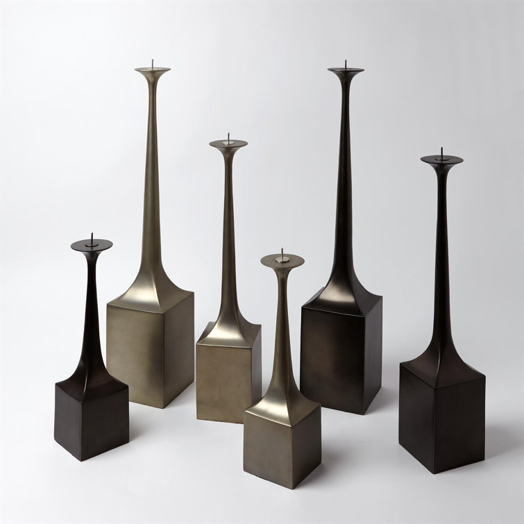 Giacometti-Inspired Bronze Aluminum 16" Hurricane Candlestick
