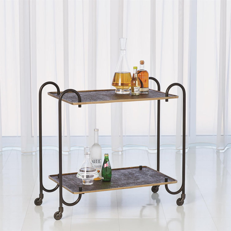 Regan Aged Brass and Dark Bronze Textured Metal Bar Cart with Casters
