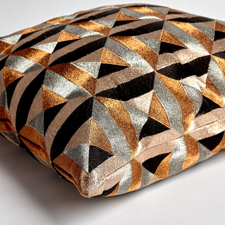 Geometric Black and Gold Cotton Embroidered Pillow