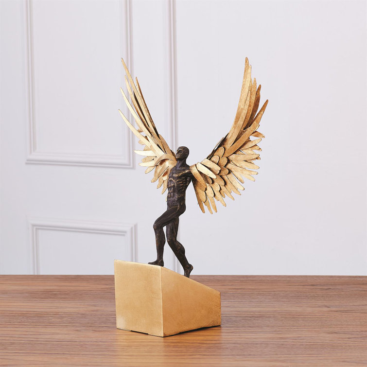 Bronze and Gold Leafed Avian Man Running Figurine