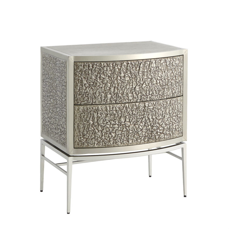 Crinkle 2-Drawer Bedside Chest in Nickel/Antique Nickel Finish