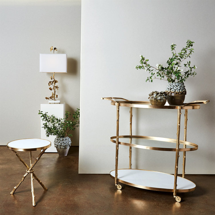 Brass and Marble 3-Tier Bar Cart with Wine Rack