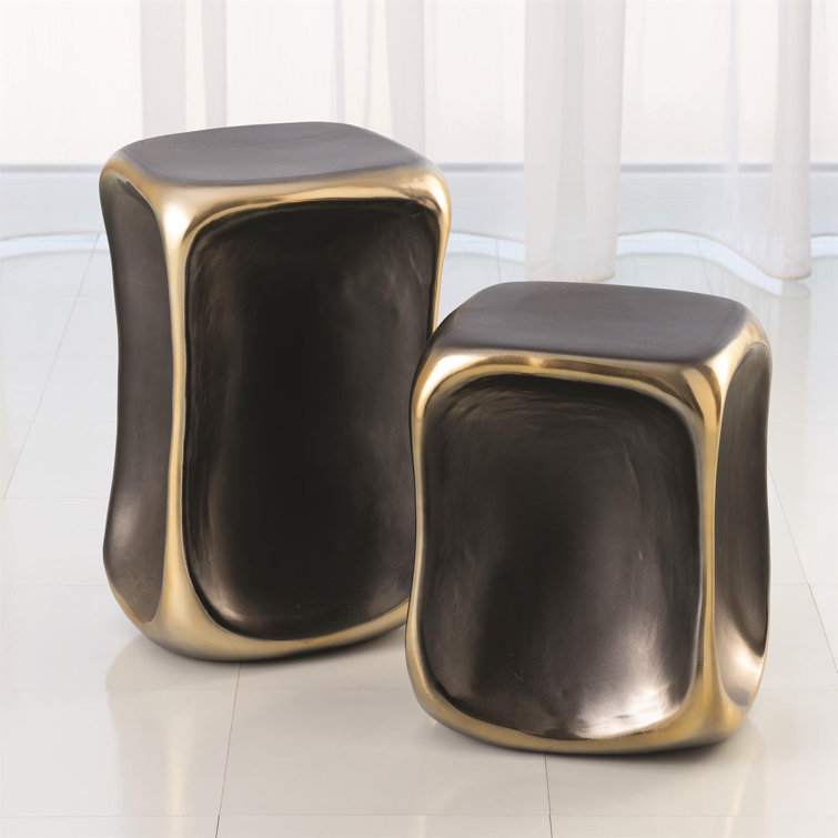 Small Black and Gold Ceramic Pinched Cube Accent Table
