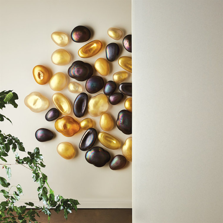Set of 5 Clear and Gold Glass Wall Gems