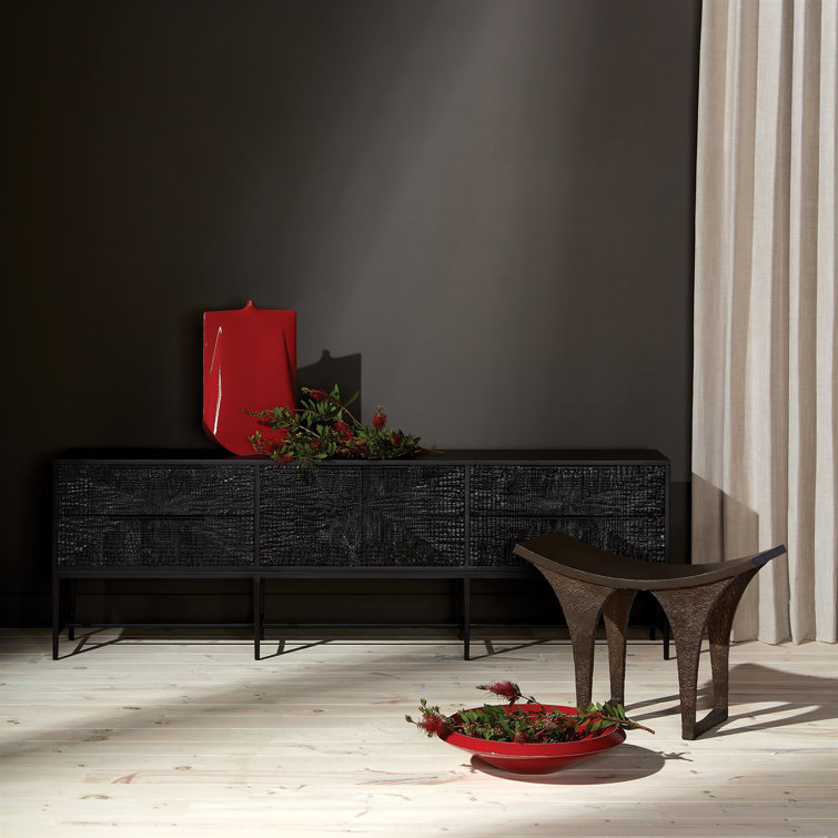 Kyoto Jagged Gmelina Black Media Cabinet with WBI Metal Finish