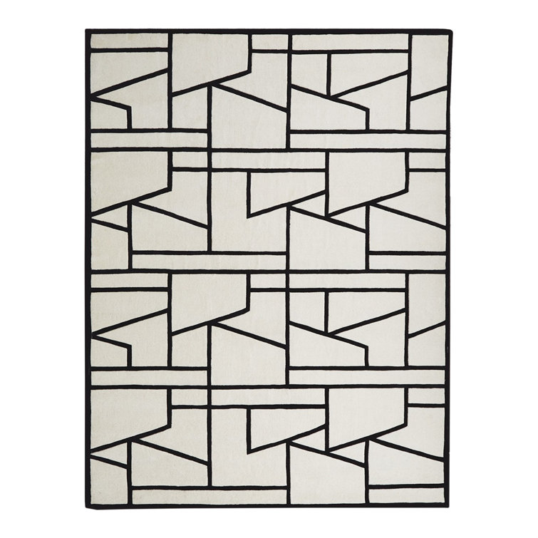 Handmade Black Geometric Tufted Wool 5' x 8' Rug