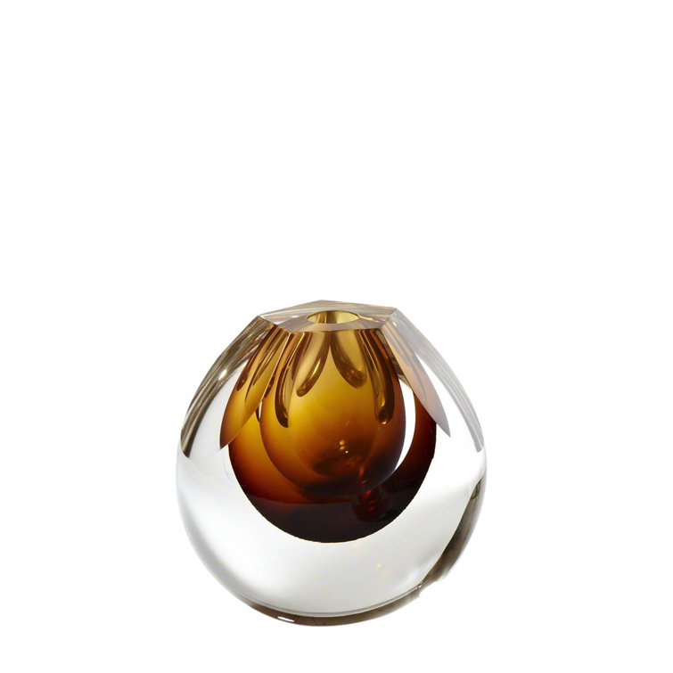 Amber Triangle Cut Glass Decorative Table Vase
