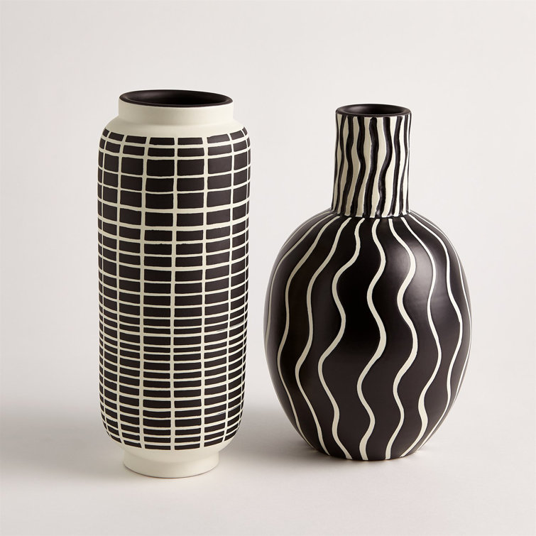 Black and White Handcrafted Ceramic Cylinder Vase