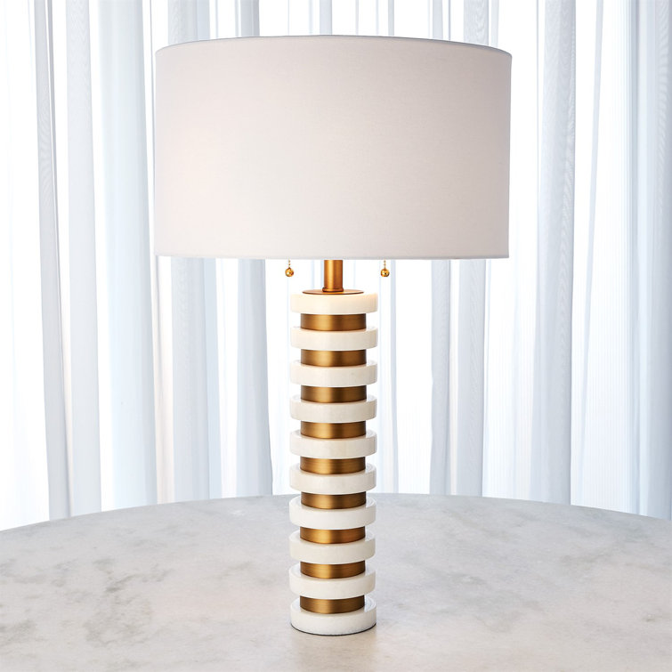 Elegant White Marble & Brass Table Lamp with Linen Shade