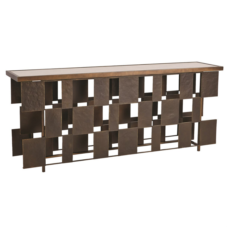 Elegant Layered Console with Honed Marble Top, Bronze and Gold
