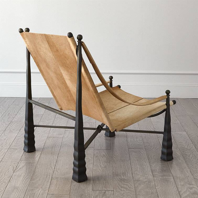 Camel Genuine Leather Camel Back Lounge Chair with Dark Bronze Legs