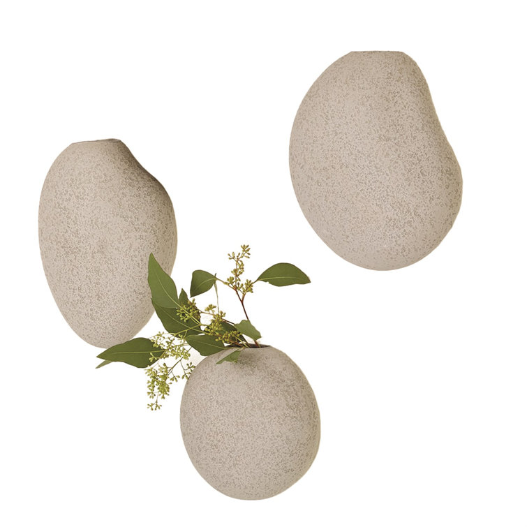 Gray Ceramic Pebble Wall Vase Set of 3