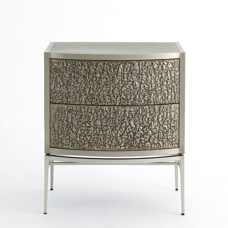 Crinkle 2-Drawer Bedside Chest in Nickel/Antique Nickel Finish