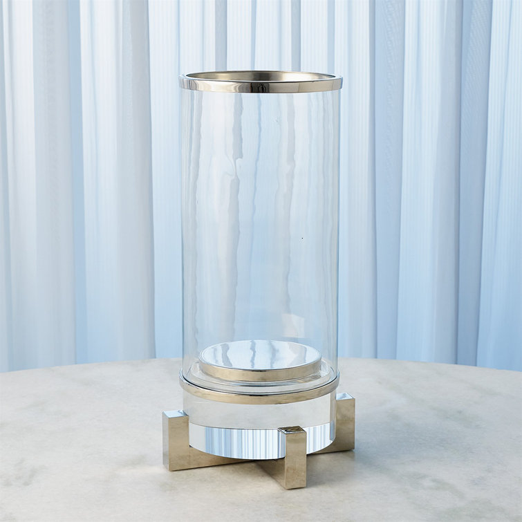 18" Clear Glass and Brass Cylinder Hurricane
