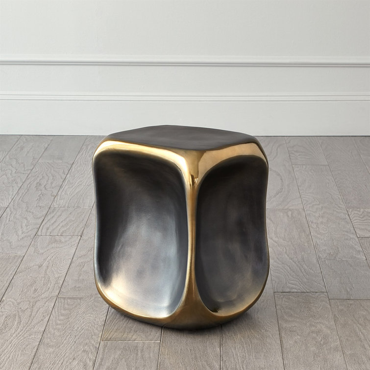 Small Black and Gold Ceramic Pinched Cube Accent Table