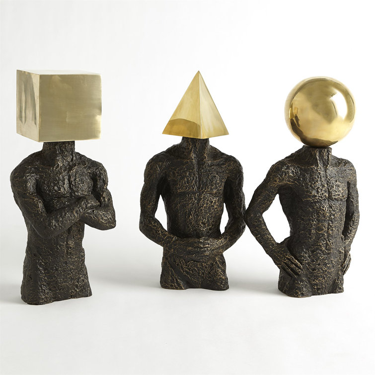 Sphere Hero-Bronze Cast Iron with Brass Geometric Head Sculpture