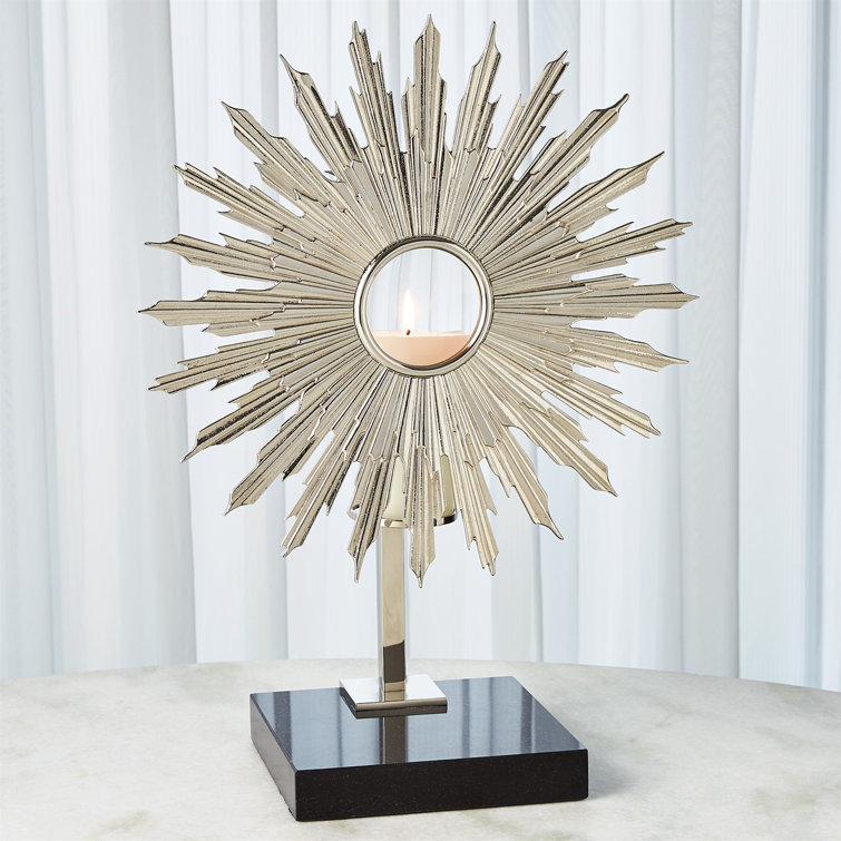 Lumiere Nickel-Plated Solid Brass Candle Holder with Granite Base