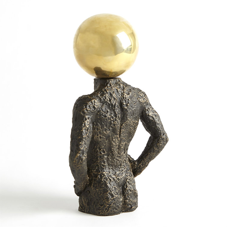 Sphere Hero-Bronze Cast Iron with Brass Geometric Head Sculpture