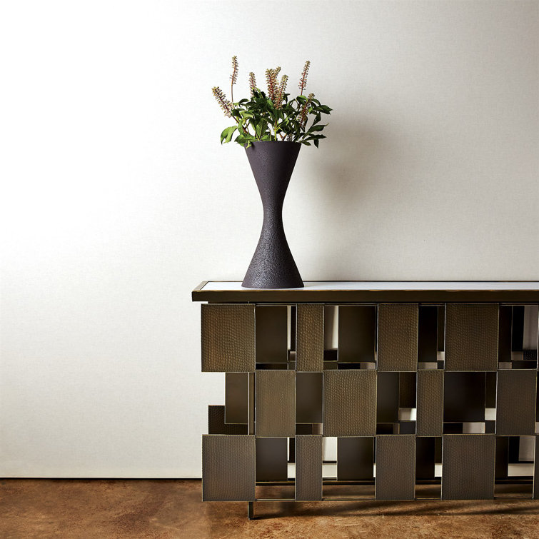 Elegant Layered Console with Honed Marble Top, Bronze and Gold