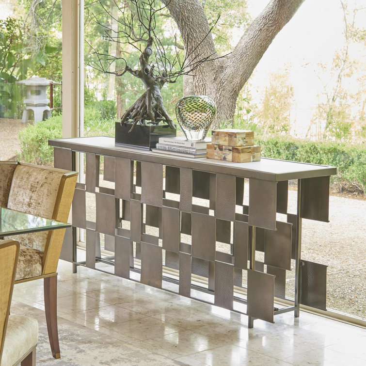 Elegant Layered Console with Honed Marble Top, Bronze and Gold