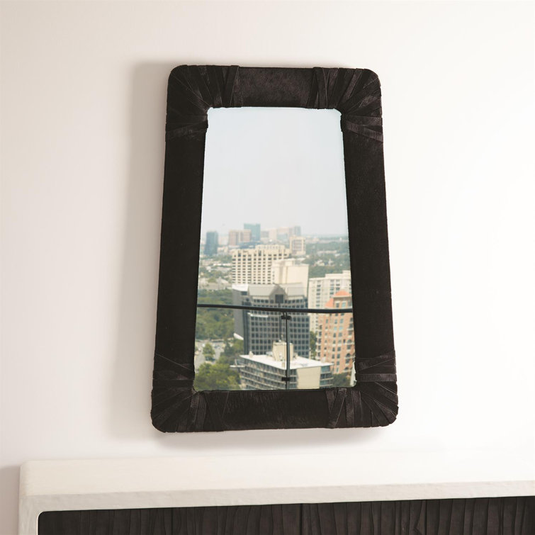 Gabriel Classic Leather-Wrapped 38''x18'' Wall Mirror in Black