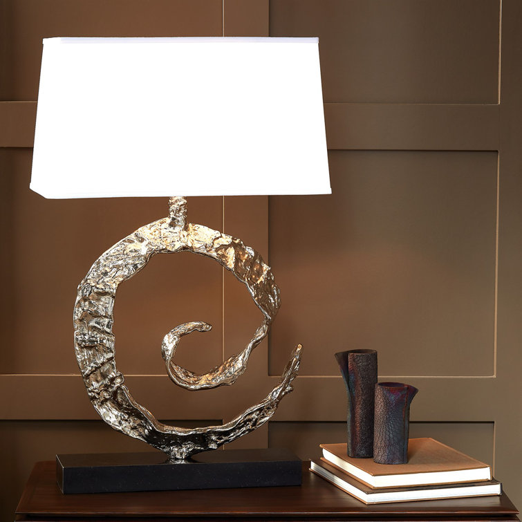 Nickel Black Granite Base Table Lamp with Linen Shade