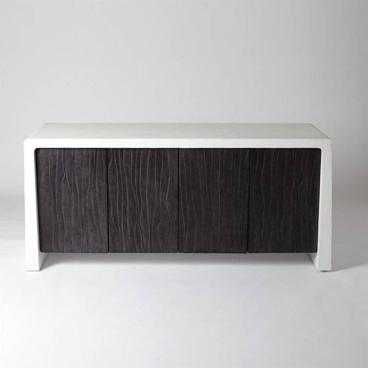 Karl White Resin and Walnut Cabinet with Adjustable Shelving