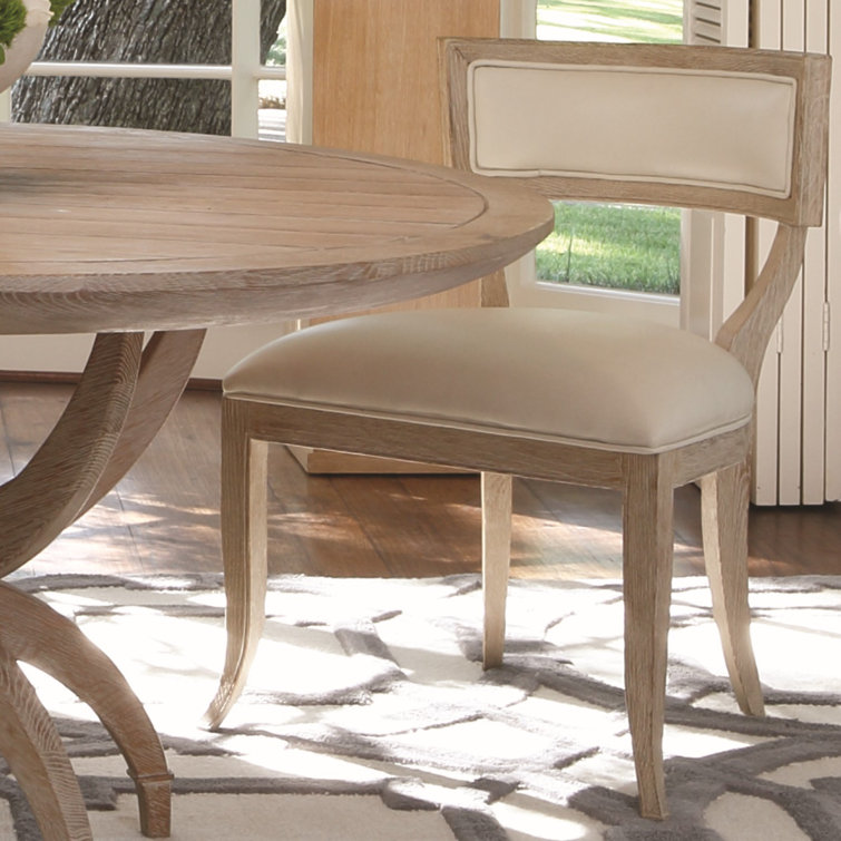 Low Klismos American White Oak and Ivory Leather Side Chair