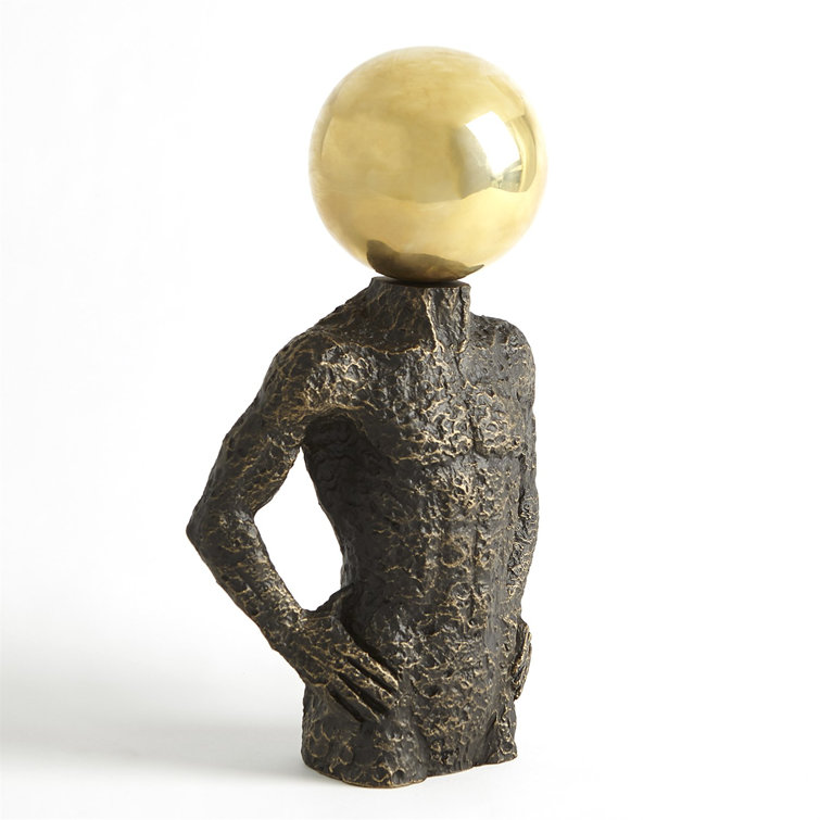 Sphere Hero-Bronze Cast Iron with Brass Geometric Head Sculpture