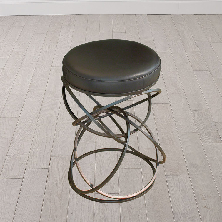 Industrial Chic Black Leather and Iron Ring Counter Stool