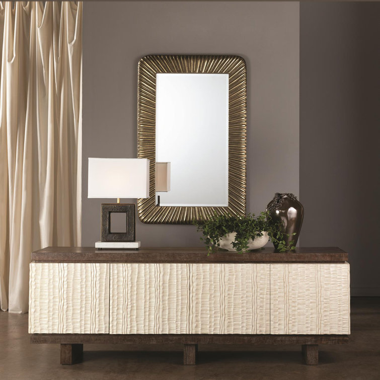 Brown Eucalyptus and Resin Media Cabinet with Adjustable Shelves