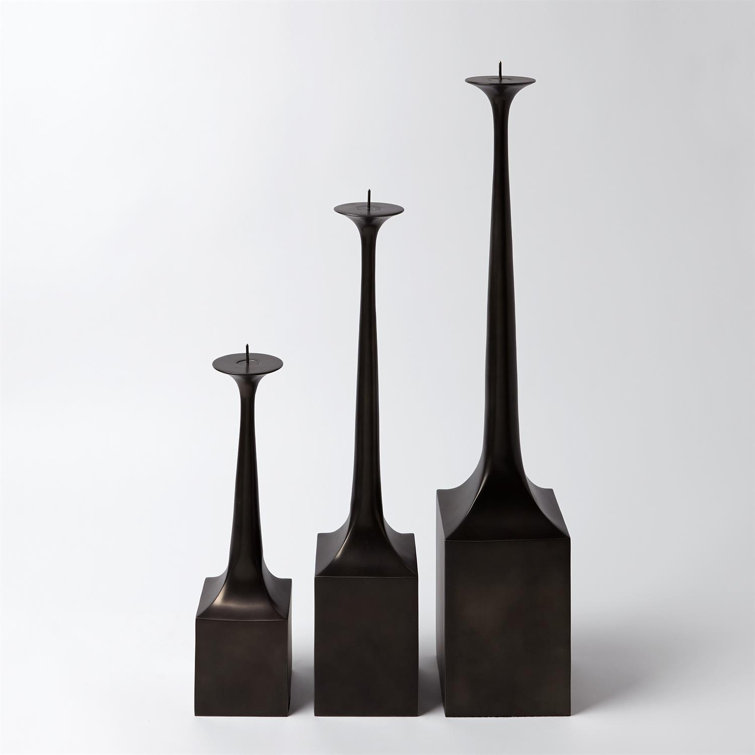 Giacometti-Inspired Bronze Aluminum 16" Hurricane Candlestick