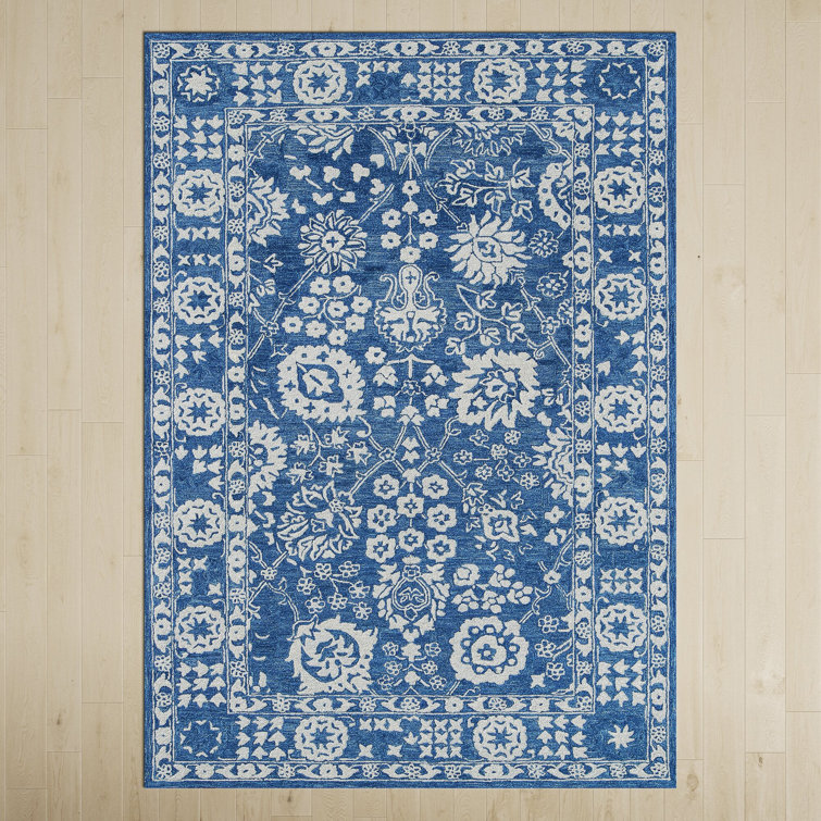 Hand-Tufted Blue Wool Rectangular Area Rug 3'6" x 5'6"