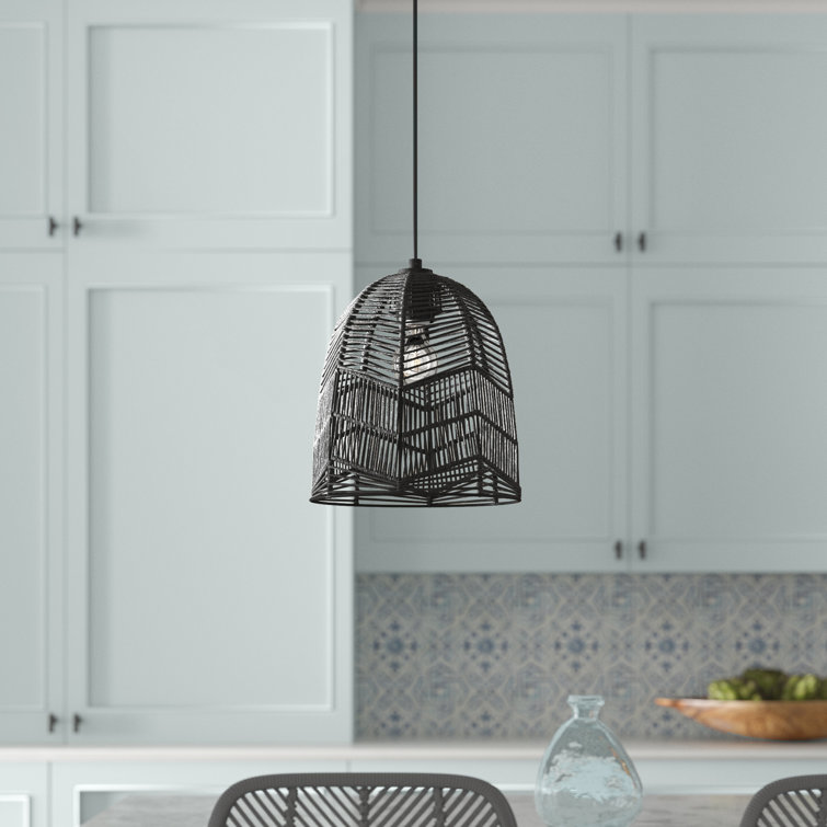 Zola 10'' Adjustable Black Rattan Dome Pendant Light