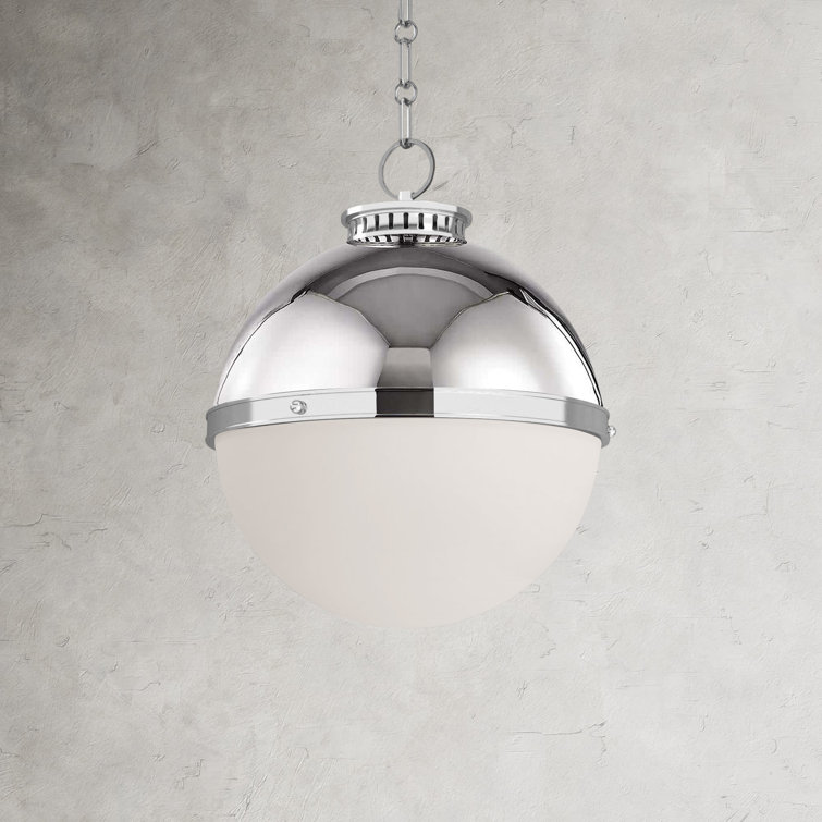 Polished Nickel Globe Pendant with Opal Glass Shade