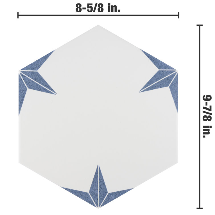 Stella Hex White and Blue Porcelain Floor and Wall Tile