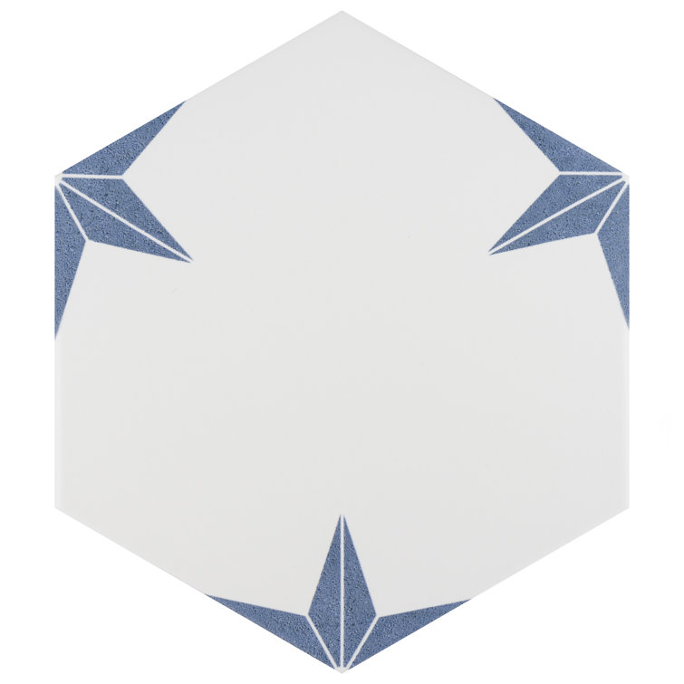 Stella Hex White and Blue Porcelain Floor and Wall Tile