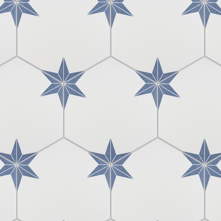Stella Hex White and Blue Porcelain Floor and Wall Tile